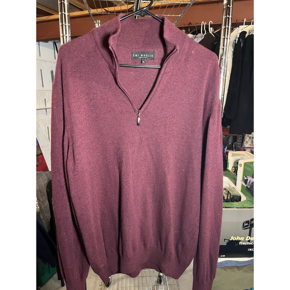 Emi Maglia cashmere wool blend quarter zip cranberry red sweater XL - Picture 1 of 5